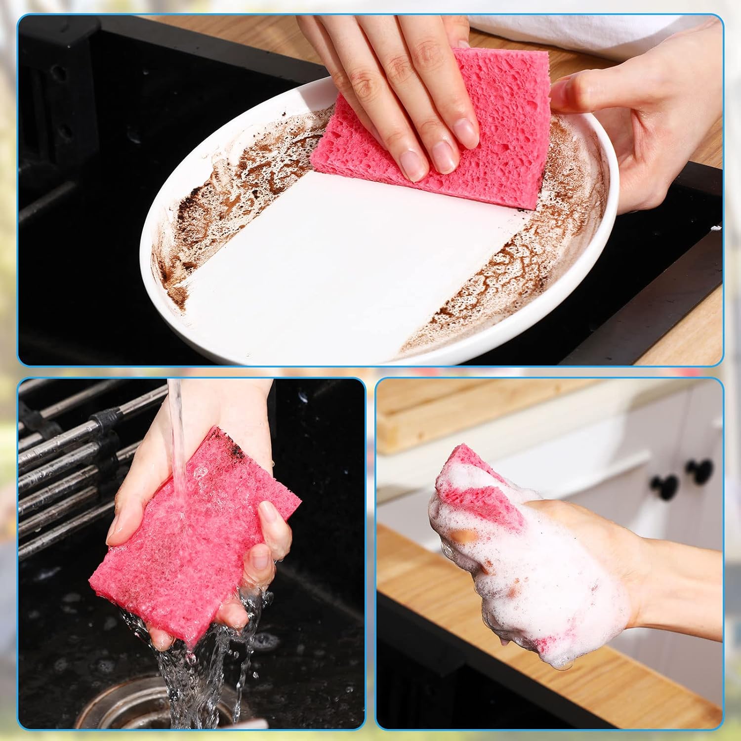 Zhengmy 100 Pieces Kitchen Sponge Bulk Natural Sponges for Dishes Compressed Wood Pulp Sponges Cleaning Sponge Without Scratching for Kitchen Bathroom, 3.9 x 2.4 x 0.12 Inch (Multicolor)