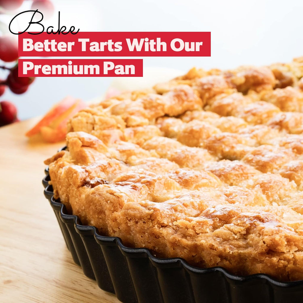 Tart Pan 10 Inch Removable Bottom- Carbon Steel Quiche Pan, Rust & Temperature Resistant Quiche Baking dish 550-600 °F- Non-Stick, Sturdy & Dishwasher Safe- Perfect for Baking Tarts (10 Inch)