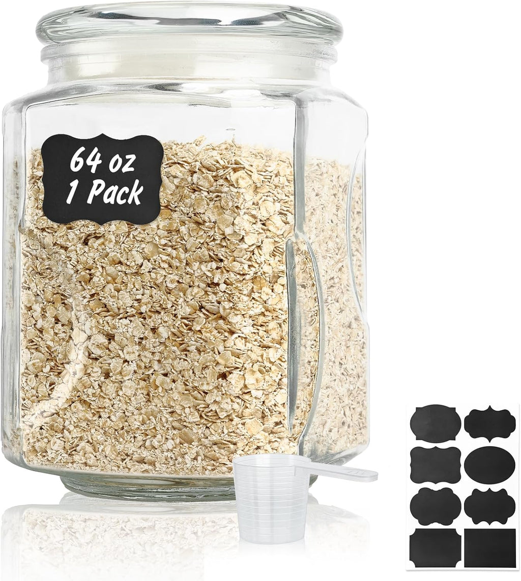 Glass Jars with Lids 64 oz, Airtight Silicone Seal & Non-Slip Design, Large Glass Storage Containers with Lids, Wide-Mouth Storage Containers for Kitchen, Laundry, Pantry & Office