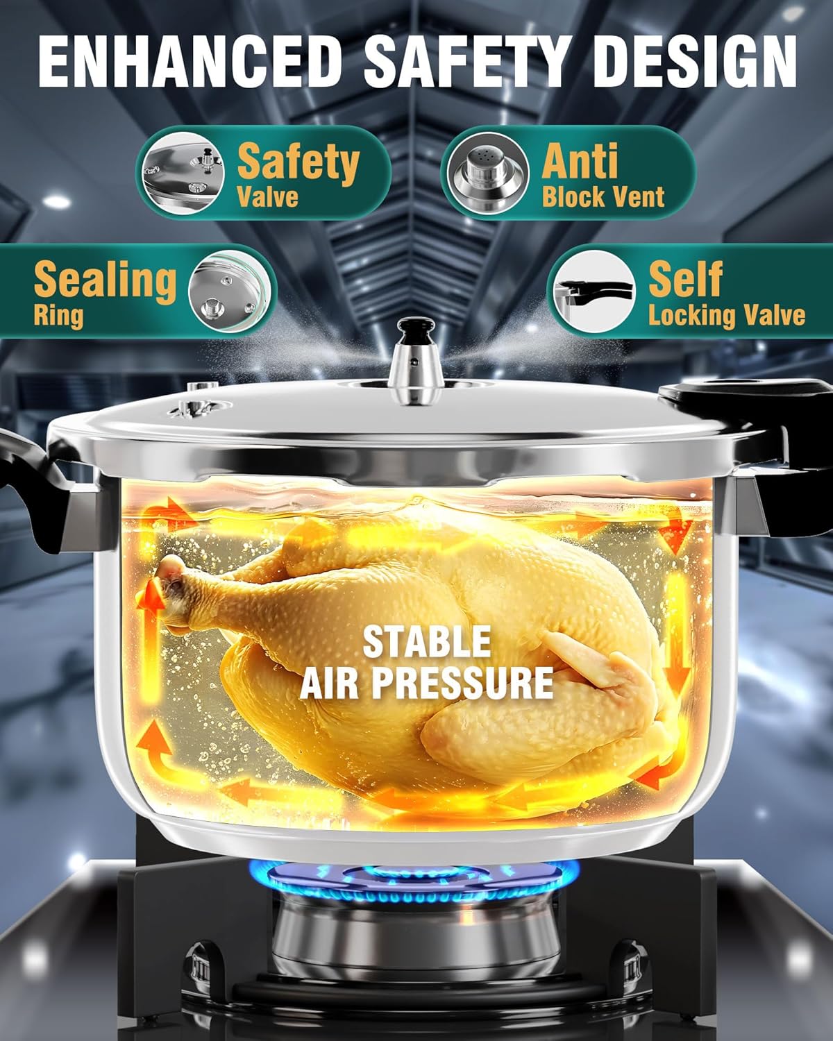 WantJoin Stainless Steel Pressure Cooker, Spring Valve Safeguard Devices, Gas Stove Eletric Stove Cooking (14qt)