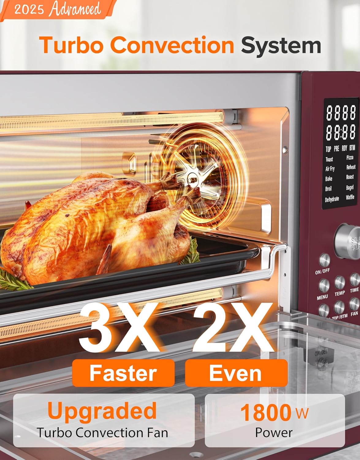 Nuwave Bravo Pro Smart Air Fryer Toaster Oven Combo, 12-in-1 Functions with Quicker & Even Crisp Technology, 1800W, 50-450°F, PFAS-Free, 21QT, Cinnamon
