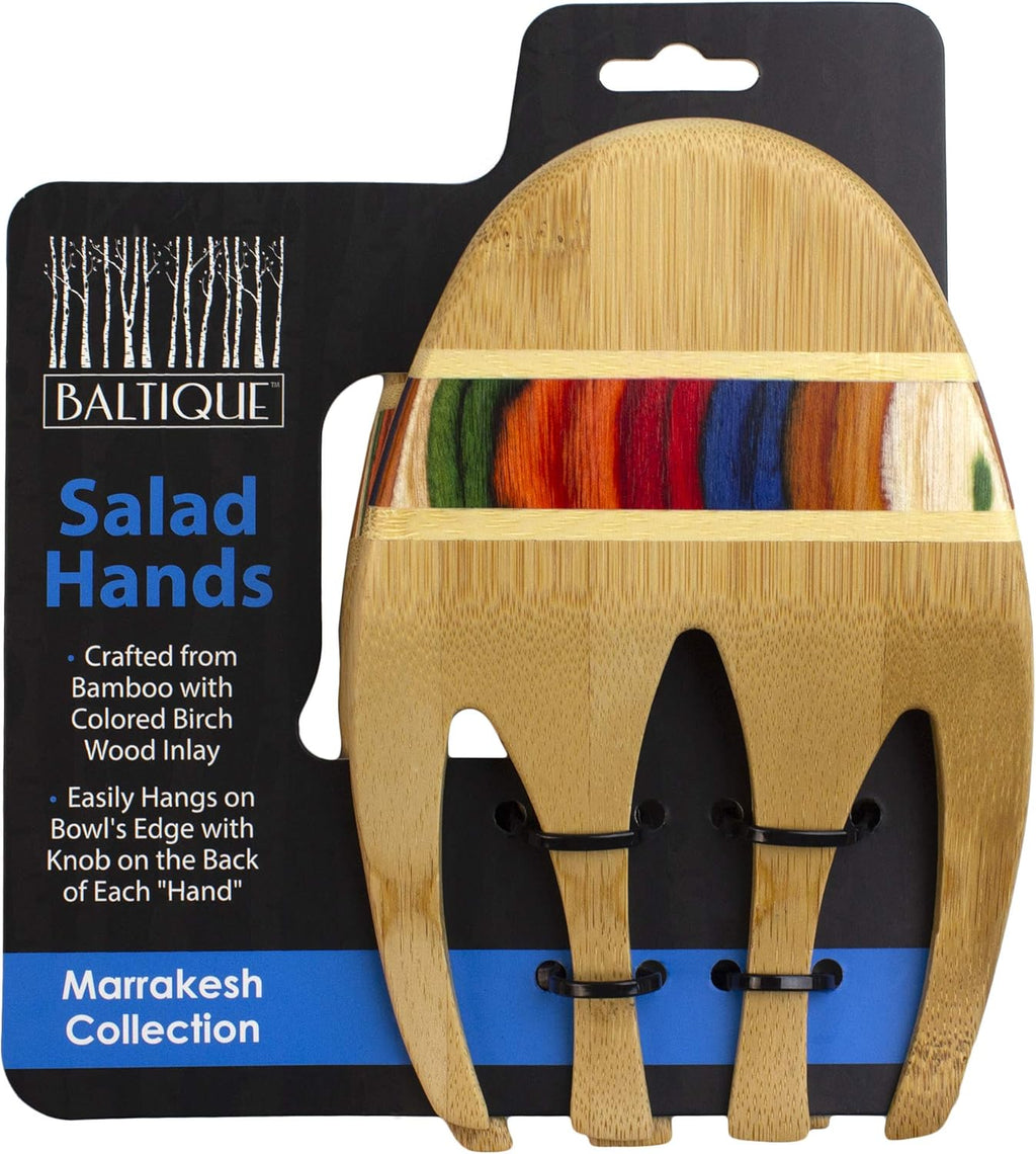 Totally Bamboo Baltique Marrakesh Collection Salad Hands Serving Utensils, Bamboo and Colored Birch Wood