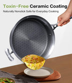 Saute Pan with Lid–12 Inch Deep Frying Pan 5.5qt for Stir-Fry & Searing,5-Ply Stainless Steel Saute Pan Nonstick Non Toxic, PTFE & PFOA Free Non Stick Skillet,Induction, Oven & Dishwasher Safe