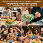 Silicone Taco Holder Plates Set of 3 - Reusable Taco Stand Plates with 4-Shell Slots, Oven/Microwave/Dishwasher Safe, Non-Slip Base for Tortillas Party Serving, Family Dinner & Meal Prep Accessories