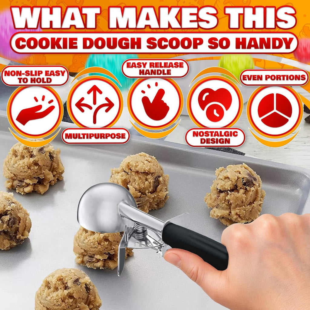 1 Oz Ice Cream Scoop with Trigger #30 - Versatile 1 Oz Scoop for Gelato, Cookie Dough Baking, Sorbet & Meatballs - Rust-Resistant Stainless Steel, Easy to Clean in Dishwasher, Non-Slip Handle