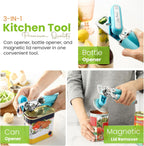 Spring Chef Stainless Steel Can Opener - Manual with Soft Grip Handles, Easy Turn, Heavy Duty Hand Can Openers for Seniors with Smooth Edge - Magnetic Lid Remover - Aqua Sky