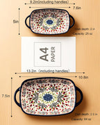 Polish Pottery Style Ceramic Baking Dish Set of 2 – Decorative Casserole Dishes with Handles, Cute Oven-Safe Lasagna Bakeware Gift Set