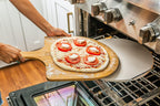 Cuzi Gourmet XL 4-Piece Pizza Stone Set - 15" Thermal Shock Resistant Cordierite Baking Stone, 22" Natural Bamboo Peel & Cutter Rocker - Large Stone for Grill and Oven