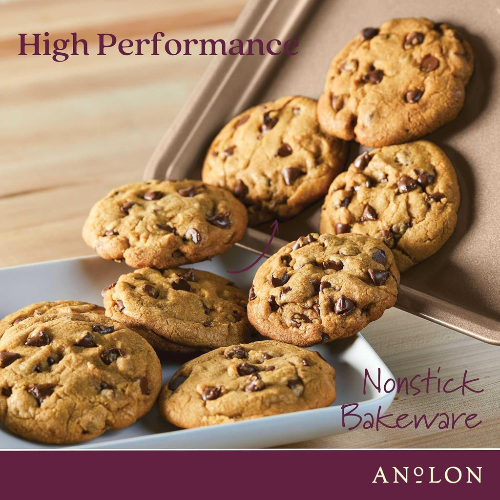 Anolon Gourmet Nonstick Bakeware Set with Nonstick Cookie Sheets / Baking Sheets - 3 Piece, Bronze Brown