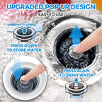zaa 2 Pack 3 in1 Kitchen Sink Drain Strainer & Sink Stopper, Pop Up Stainless Steel Kitchen Drain Plug & Cover with Anti-Clogging Basket Strainer, Fit US Standard 3-1/2'' Drain Hole