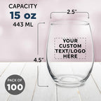 Custom Stemless Wine Glasses by ARC Perfection 15 oz. Set of 100, Personalized Bulk Pack - Restaurant Glassware, Perfect for Red Wine, White Wine, Cocktails - Clear