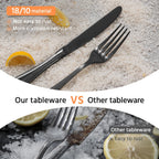 KINGSTONE 60 Piece Teardrop Silverware Set for 12, 18/10 Stainless Steel Flatware Set, Modern Design Cutlery Set for Home/Hotel/Wedding,Mirror Polished and Dishwasher Safe, Black