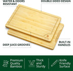 ROYAL CRAFT WOOD Wooden Cutting Boards for Kitchen Meal Prep & Cutting - Bamboo Wood Cutting Board Set with Deep Juice Groove Side Handles - Charcuterie & Chopping Butcher Block for Meat (4 Pcs)