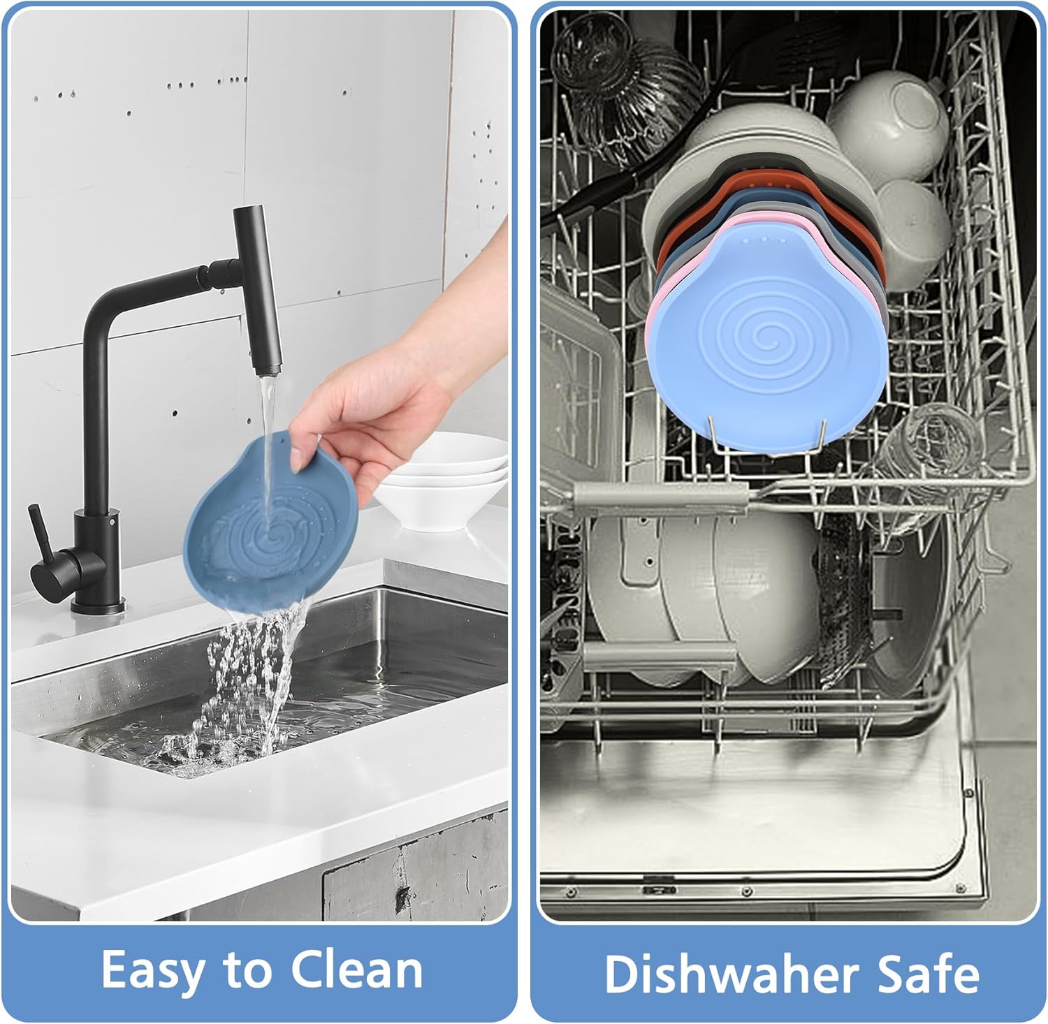 Silicone Spoon Rest for Stove Top - BPA-Free, Heat-Resistant Spoon Holder - Spoon Rest for Kitchen Counter - Large Cooking Utensil Rest for Spoons, Spatulas, Ladles or Tongs - Blue
