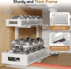 1 Pack 17IN Depth Under Sink Storage Organizer, Large 2-Tier Elegant Mesh Pull Out Shelf for Kitchen and Bathroom Cabinet Organization, L-Shaped and Adjustable Height Design-White