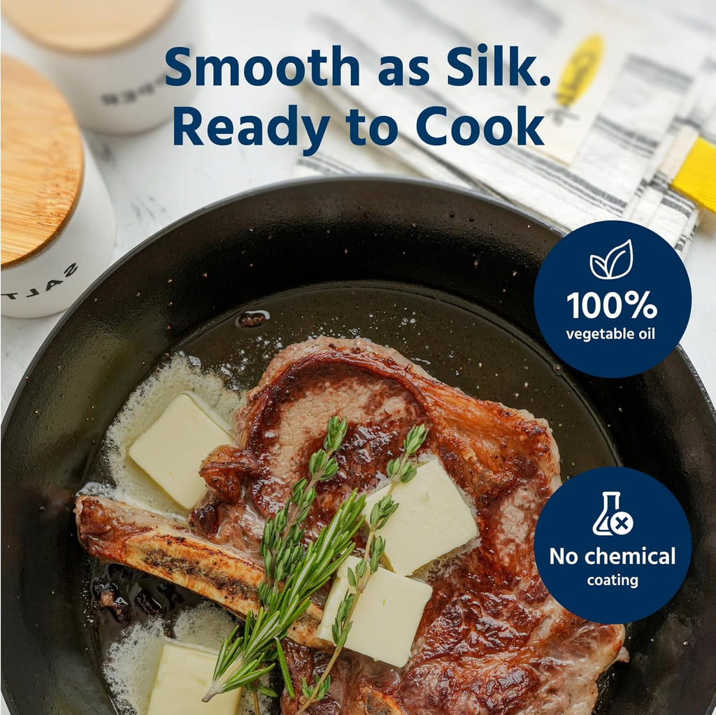 COOKLIFE 10 Inch Lightweight Pre-Seasoned Cast Iron Skillets with Stainless Steel Lid and Handle Cover - Smooth Polished Surface, Easy to Clean Cast Iron Pan Use in the Oven, on the Stove or Grill