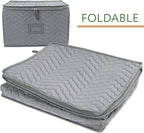 LotFancy Stemware Storage Container - Deluxe Quilted Storage Case with Dividers for 12 - Wine Glasses, Champagne Flutes, Glassware, Drinkware Storage Box Chest, 15.5"x12.5"x 10", Gray