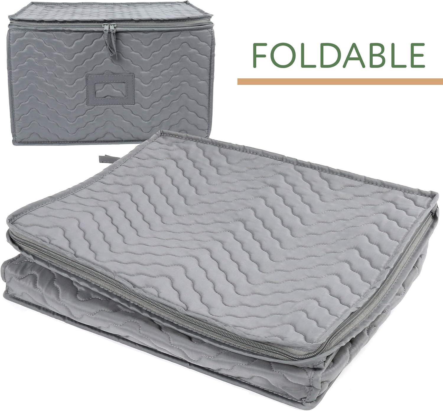 LotFancy Stemware Storage Container - Deluxe Quilted Storage Case with Dividers for 12 - Wine Glasses, Champagne Flutes, Glassware, Drinkware Storage Box Chest, 15.5"x12.5"x 10", Gray