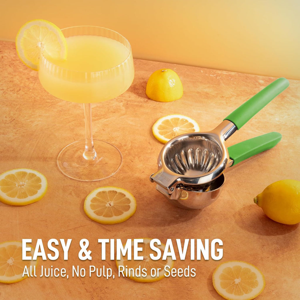 Zulay Lemon Squeezer Stainless Steel with Premium Heavy Duty Solid Metal Squeezer Bowl and Food Grade Silicone Handle - Large Manual Citrus Press Juicer and Lime Squeezer Stainless Steel (Light Green)
