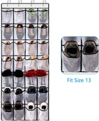 REGELETO 2 Pack 28 Pocket Over the Door Shoe Organizer, Hanging Shoe Rack for Door Large Capacity Shoe Organizer Holder with 4 Metal Hooks (White-2Pack)