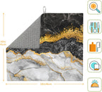 Black Gold Marble Dish Drying Mat for Kitchen Counter Gold and Black Grey Dish Drainer Rack Mats 16x18 Inches Absorbent Reversible Cute Drying Pad