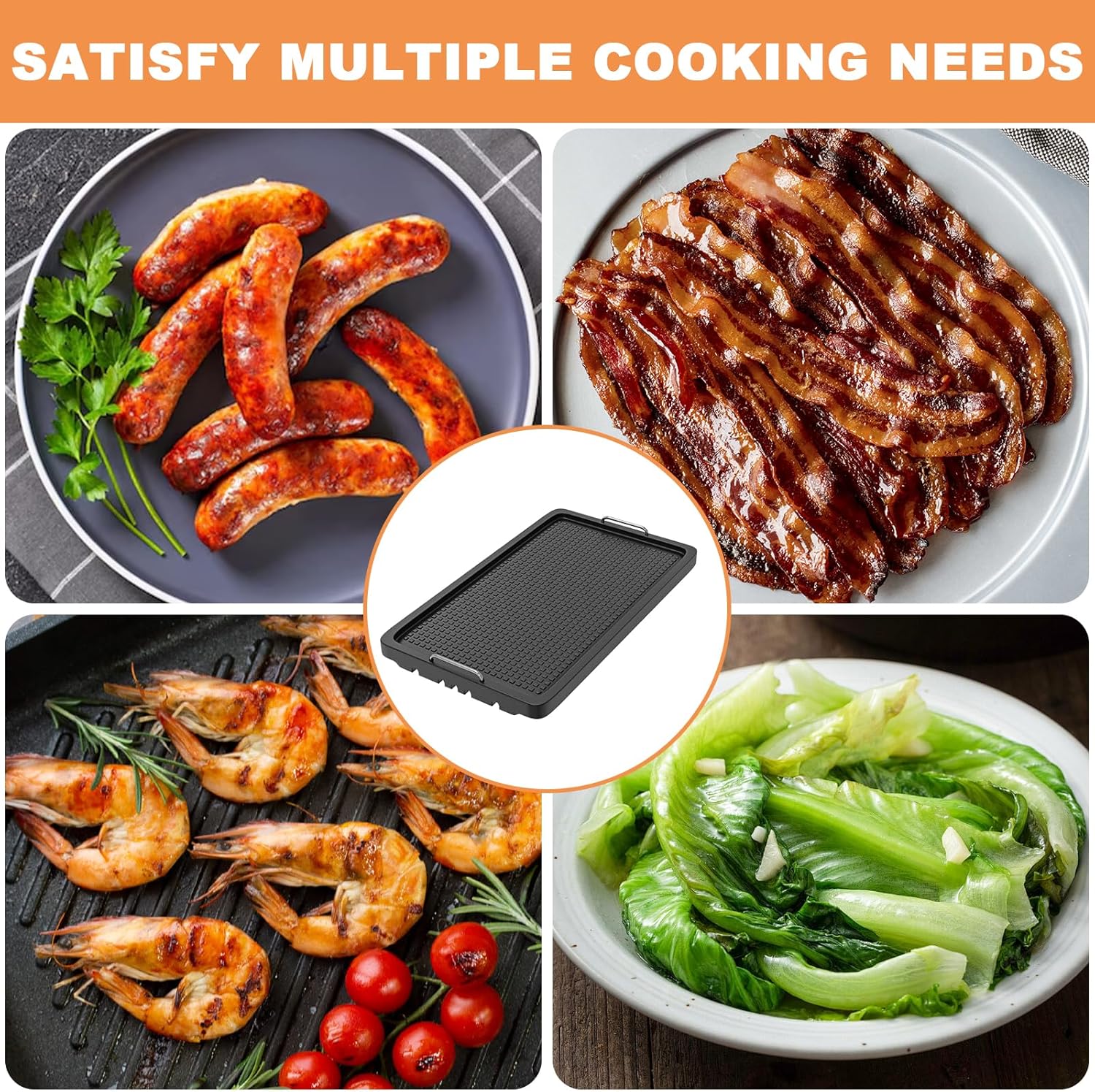 Cast Iron Griddle for Gas Grill Universal, 15" x 8.7" Griddle Pan for Stove Top with Handle, Grill Griddle, Stove Top Griddle for Charcoal/Gas/Electric Grills, Cast Iron Grill Pan for Outdoor/Camping