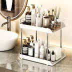 JLKDQ 4 Pack Bathroom Under Sink Organizers and Storage, 2-Tier Pull Out Cabinet Organizer and Medicine Storage Shelf,Fit Cabinets, Kitchens,Food Pantry. (White&Clear,10.63" L x 8.0" W x 8.46" H).