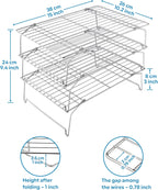 15IN x 10IN Cooling Baking Rack Set of 3, Leonyo 3-Tier Stackable Stainless Steel Wire Baking Cooking Racks Set for Cookie, Pizza, Cup Cake, Raised & Folding Feet