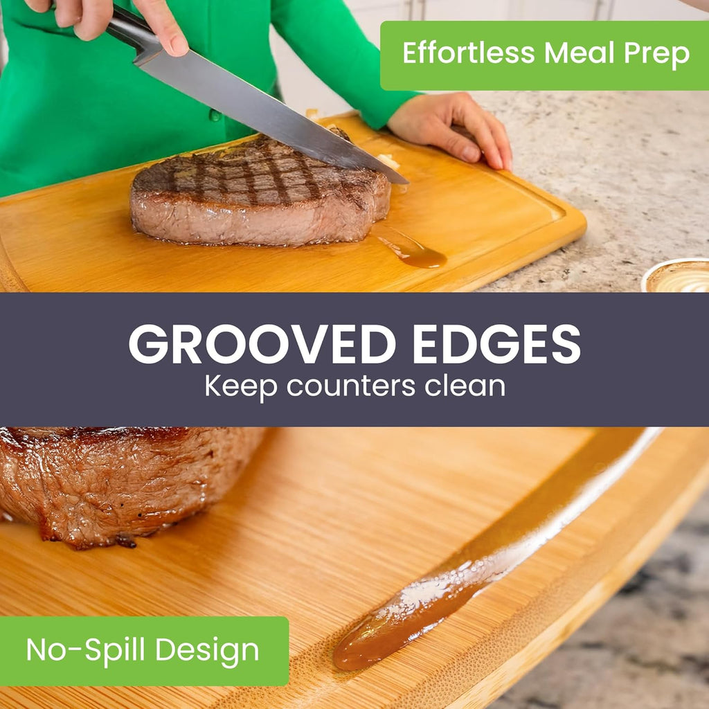 FSC® Certified Extra Large Bamboo Cutting Board Set of 3 – Featuring Glue-Free Surface™ Non Toxic Wood Cutting Boards for Safer Family Cooking and Lifetime Replacements for Peace of Mind