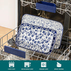 vancasso Serving Platters Set of 3, 16"/14"/12" Inch Rectangular Trays - Serving Platter Extra Large, Ceramic Serving Dish Microwave & Dishwasher Safe (Vintage Blue B)