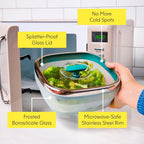 Anyday 5.5-Cup Square Glass Food Storage with Glass Lid | Plastic-Free Meal Prep & Microwave Cookware | Stackable Airtight Storage Container with Vented Lid for Microwave-Safe Reheating
