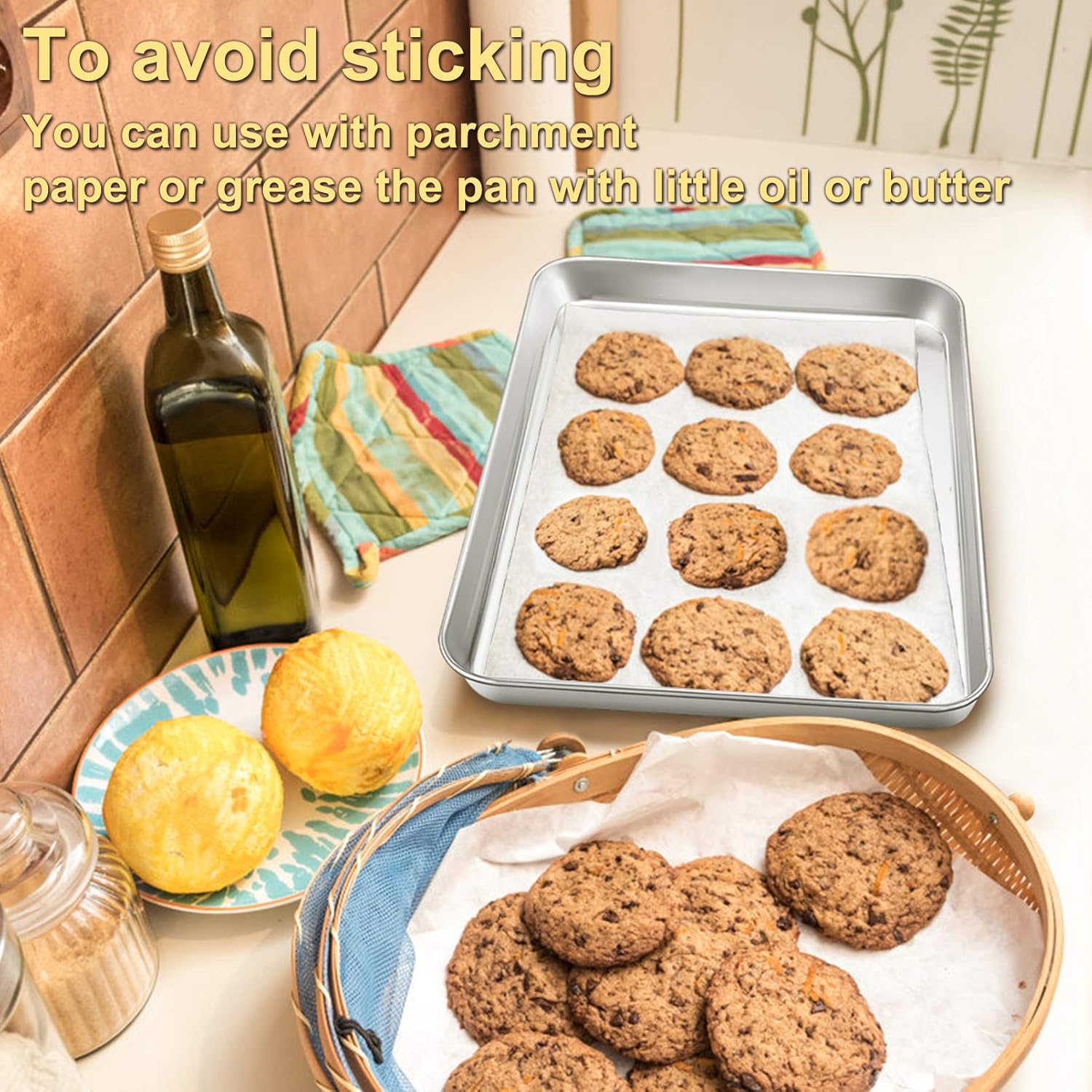 P&P CHEF 16 Inch Baking Cookie Sheet, Oven Pan Tray Stainless Steel Sheet Pan for Kitchen, Oven Bakeware for Multi Uses, Shiny Look & Dishwasher Safe, Healthy & Heavy Duty, 1Pc