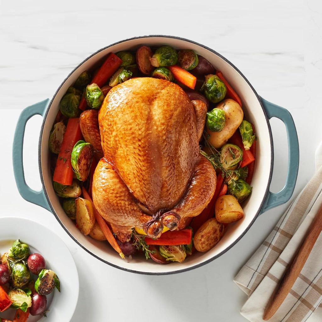 Amazon Basics Cast Iron Dutch Oven Pot with Lid, Enameled, Round, Dual Handles, Heavy-Duty, Large, 7.3-Quart, Gray