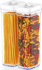 DWËLLZA KITCHEN Pasta Storage Containers for Pantry - Set of 2 White Airtight Spaghetti Container Storage - Ideal for Spaghetti & Noodles, Kitchen Pantry Organization and Storage, Keeps Food Fresh
