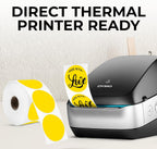 Perco Yellow 2-Inch Perforated Circle Dot Thermal Sticker Labels — 735 Stickers/Roll, Direct Thermal Printer Compatible—with Permanent Adhesive for Organizing, Color Coding, Bin Labeling—Made in USA