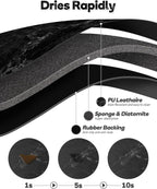 SUEH DESIGN Coffee Mat, Absorbent Dish Drying Mat 19.6 x 11.8 in Quick Dry Coffee Mat Large Drying Mats for Kitchen Counter Coffee Bar, Marble Black