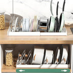 2 Pcs Pot and Pan Organizer, Expandable Pots and Pans Organizer Under Cabinet, Pot Lid Holder with 10 Adjustable Compartment for Bakeware, Cutting Boards, Lid, Dishes, Cookware (2 Pcs)