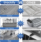 Stainless Steel Dish Drying Rack - Large Capcity 304 Grade Dish Drainer for Kitchen Counter with Drain Board, Utensil Holder & Detachable Cup Shelf, Rustproof Multifunctional Organizer