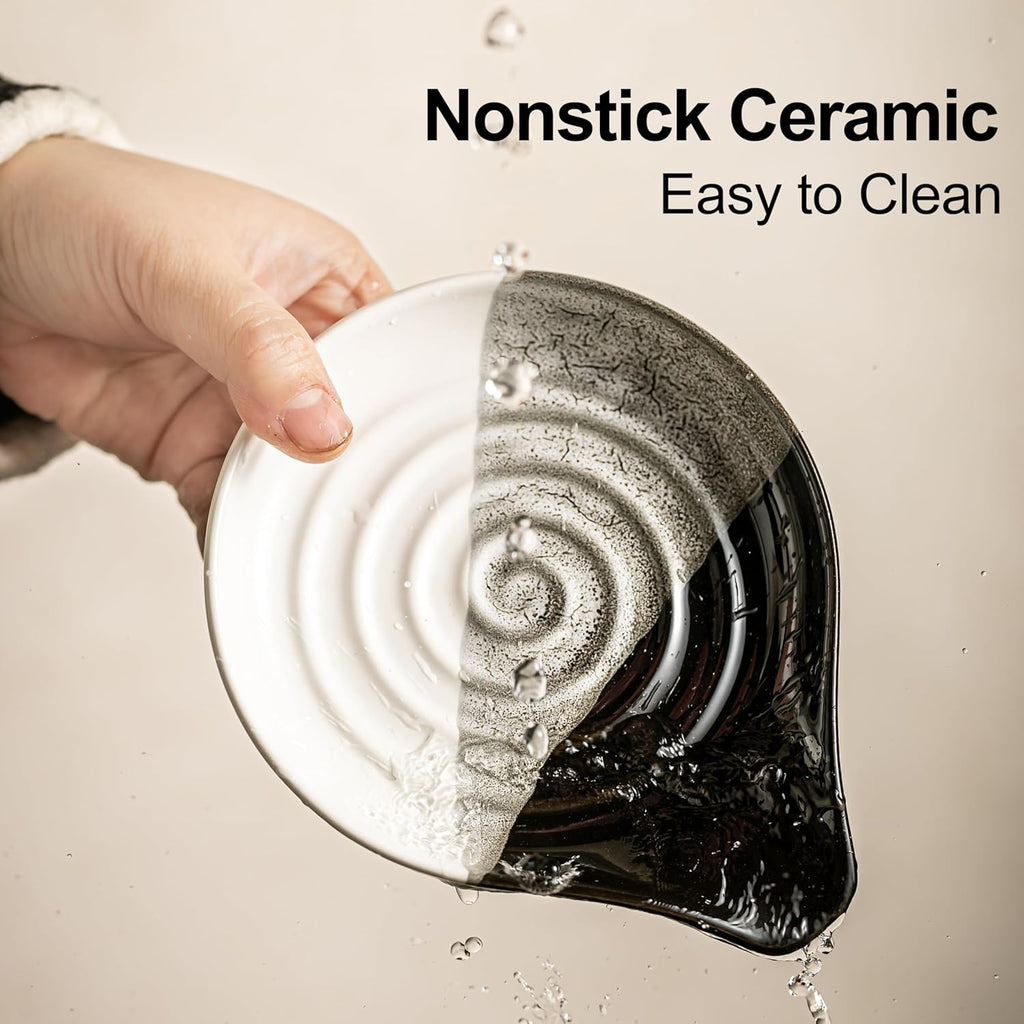 Large Ceramic Spoon Rest for Stove Top & Kitchen Counter, Heat-Resistant Spoon Holder for Cooking Utensils, Spatula & Ladles, Nonstick, Dishwasher Safe, Cute Design, Gradient Black