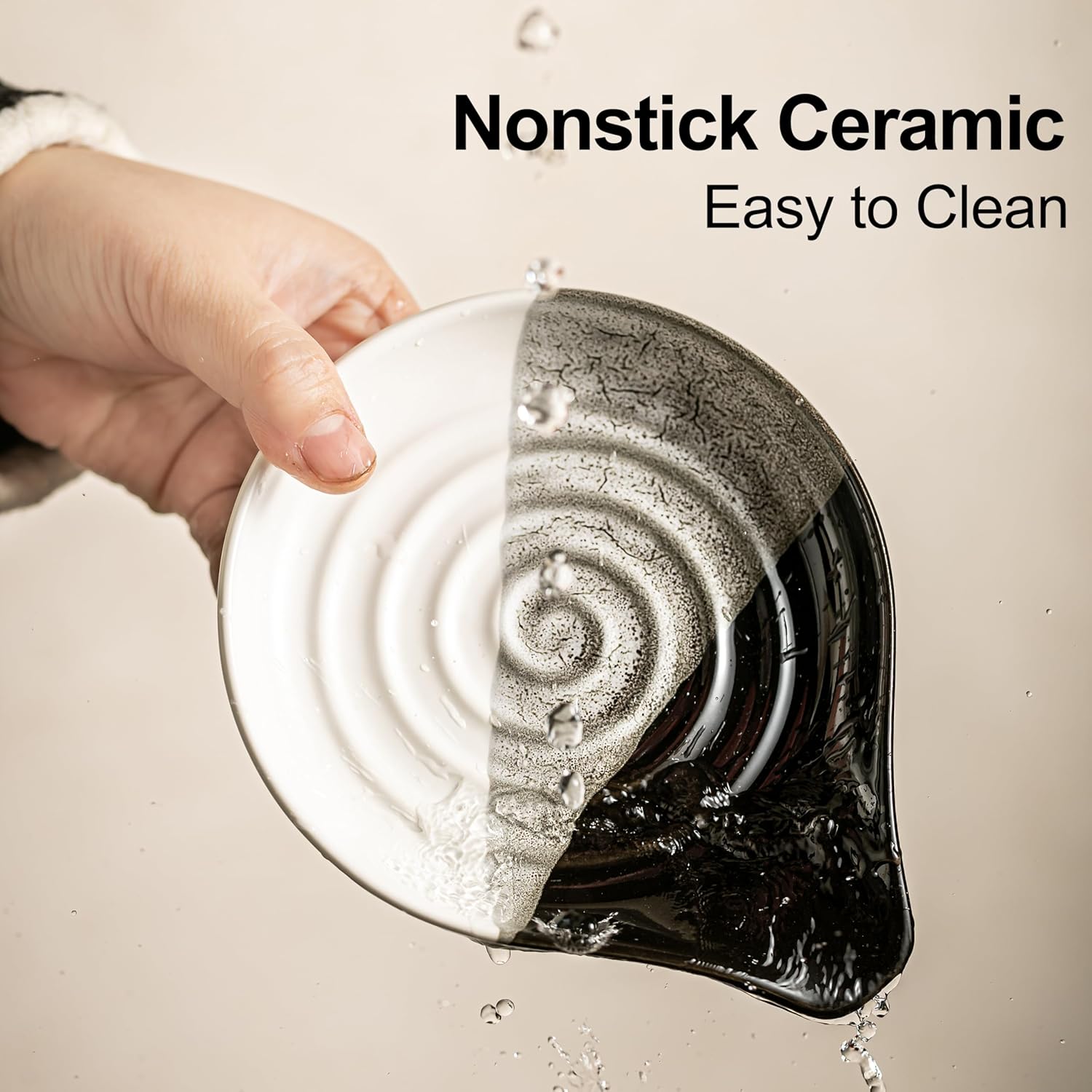 Large Ceramic Spoon Rest for Stove Top & Kitchen Counter, Heat-Resistant Spoon Holder for Cooking Utensils, Spatula & Ladles, Nonstick, Dishwasher Safe, Cute Design, Gradient Black
