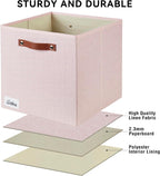 Collapsible Fabric Storage Cube Bins with 2 Reinforced PU Handles, Foldable Storage Organizer Baskets for Closet, Shelves, Living Room | 13"x13"x13", 4 Pack, Full Pink