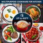 E-far 5 Quart Enameled Cast Iron Dutch Oven, 2 in 1 Dutch Oven Pot with Skillet Lid and Silicone Bread Sling, Ideal for Bread Baking, Cooking, Stewing, Frying, Induction & Oven Safe - Red