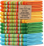 Urban Villa Salsa Stripe Kitchen Towels 100% Cotton Dish Towels for Kitchen Multi Color Highly Absorbent Multi-Purpose Waffle Dish Cloths for Cleaning Soft Hand Bar Towels 20x30 Inches (Set of 12)