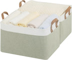 StorageWorks Storage Bins, Fabric Storage Bins for Shelves, Large Storage Baskets with Metal Frame, Closet Baskets and Bins with Handles, Green and White, 2-Pack