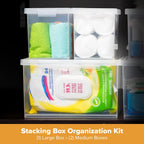 Bostitch Konnect Storage Containers with Lids, Organizer, Clear Plastic Box, Stackable Nesting Bins, 3-Piece Bundle, 1 Large, 2 Medium