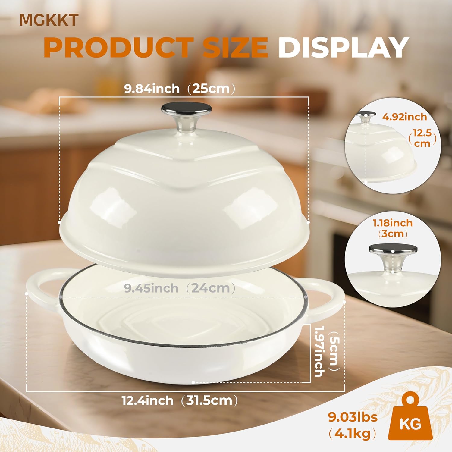 MGKKT Enameled Cast Iron Dutch Oven Pot for Sourdough Bread Baking, 5 Quart Non Stick Cloche Homemade Bread Oven with Lid, Baking Gifts, Alpine Oat White