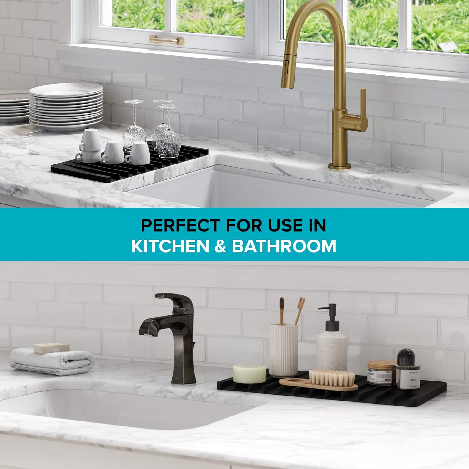 Kraus Self-Draining Silicone Dish Drying Mat or Trivet for Kitchen Counter in Black, KDM-10BL