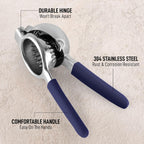 Zulay Lemon Squeezer Stainless Steel with Premium Heavy Duty Solid Metal Squeezer Bowl and Food Grade Silicone Handles - Large Manual Citrus Press Juicer and Lime Squeezer Stainless Steel (Navy)