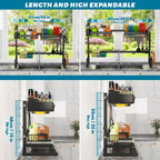 ADBIU Fit Sink 24.5"- 35.5" L Over Sink Dish Drying Rack (Expandable Dimension) Snap-On Design 2 Tier Large Kitchen Dish Rack Stainless Steel Counter Organization and Storage