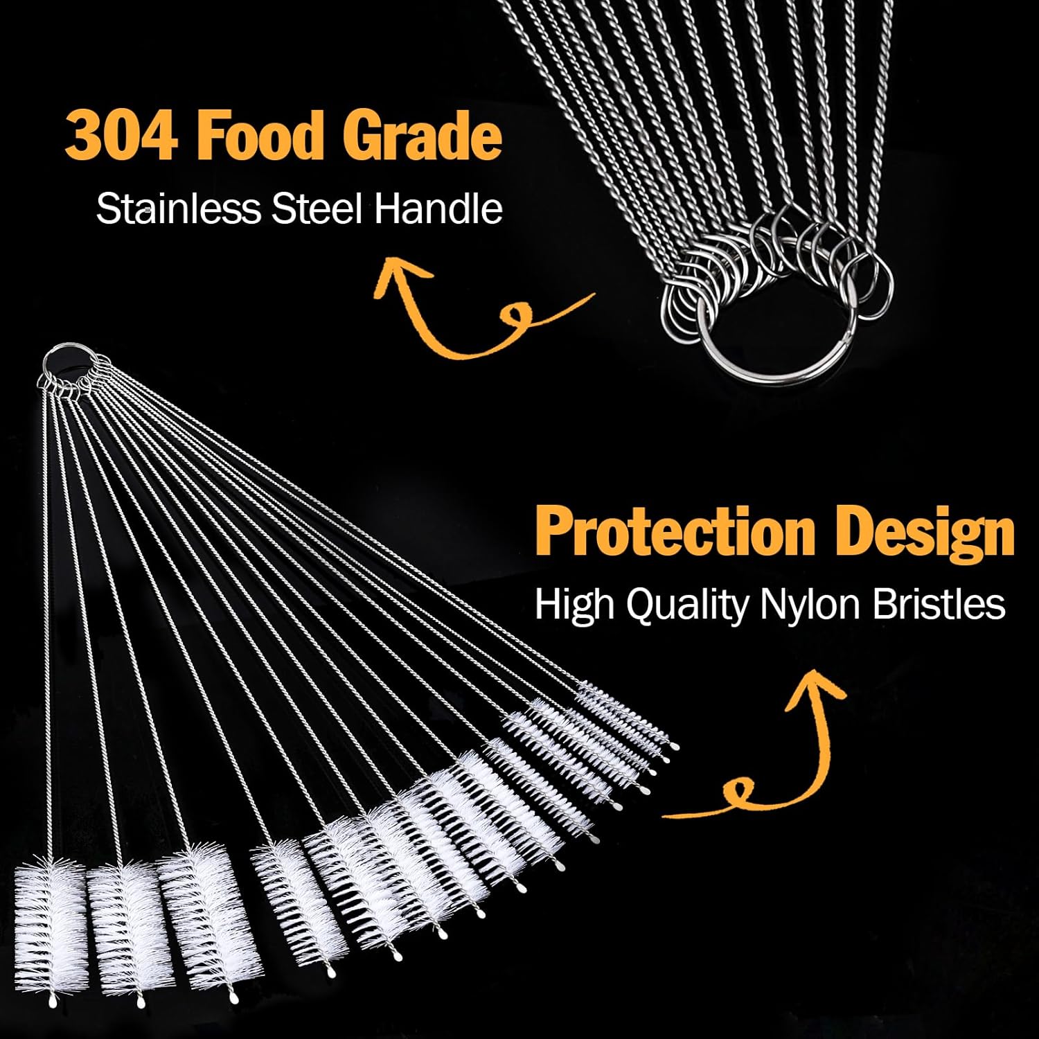 AZEN 15 Pack Straw Cleaner Brush Set, 12 inch Extra Long, 5 Different Diameters Reusable Cleaning Brush for Sippy Cup, Water Bottle and Tubes